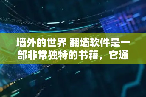 墙外的世界 翻墙软件是一部非常独特的书籍，它通过描绘城市外的建筑和抽象的计算机图形，展现了翻墙软件的技术和其在城市建筑中的应用。以下是对这本书的分点总结和分析